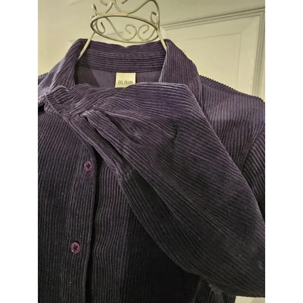 BLAIR Womens Corduroy Navy Blue Shirt Long Sleeve Size M - Picture 7 of 10